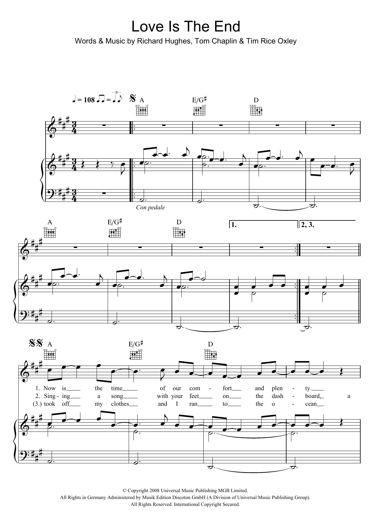 Download Keane Love Is The End Sheet Music
