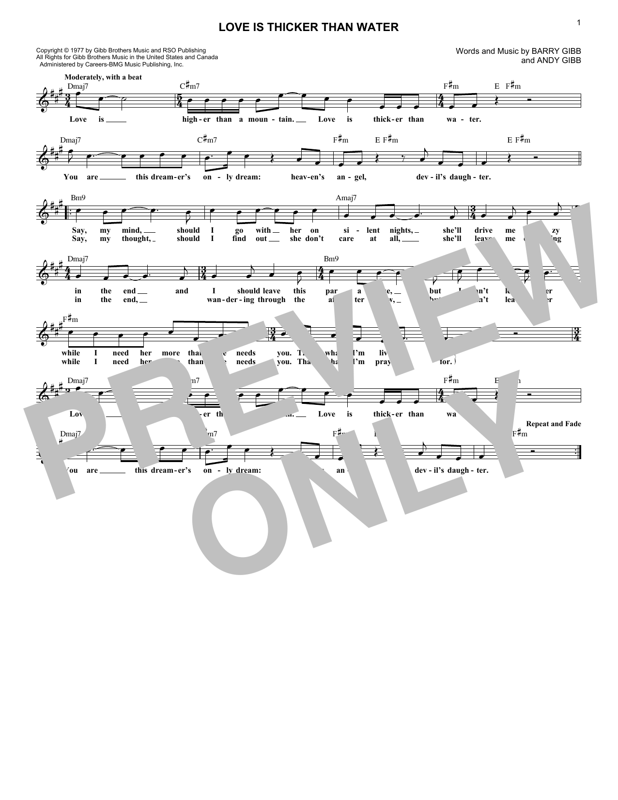Download Andy Gibb Love Is Thicker Than Water Sheet Music