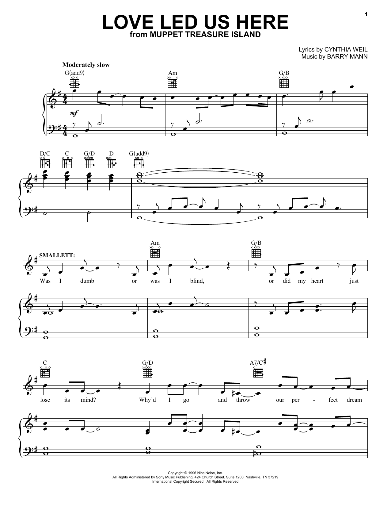 Cynthia Weil Love Led Us Here (from Muppet Treasure Island) sheet music notes printable PDF score