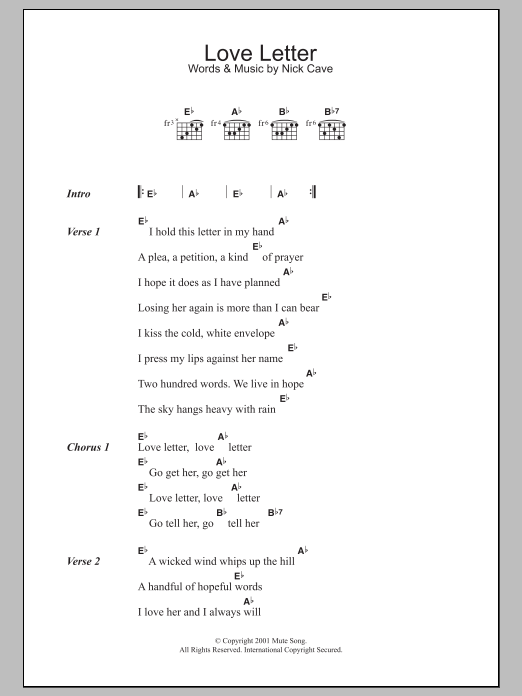Download Nick Cave Love Letter Sheet Music