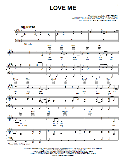 Download Katy Perry Love Me Sheet Music