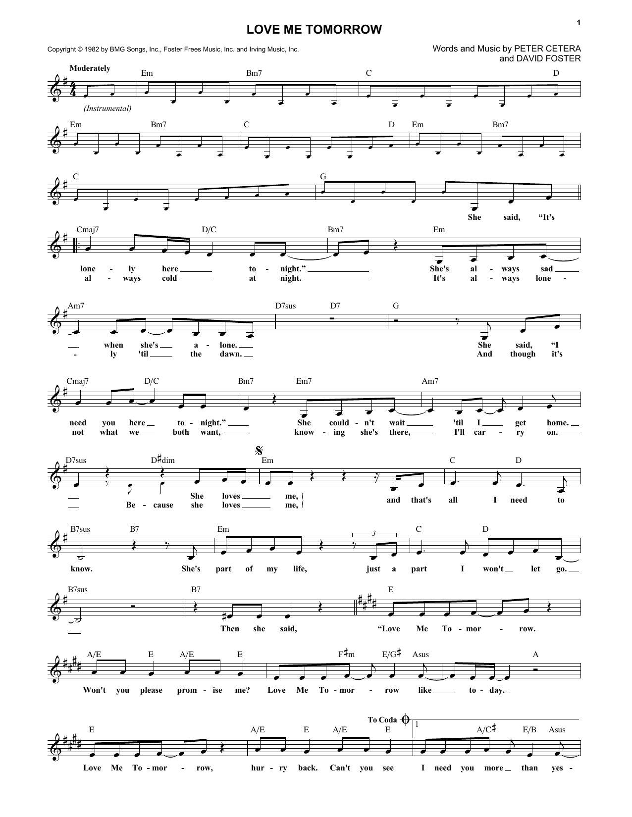 Download Chicago Love Me Tomorrow Sheet Music