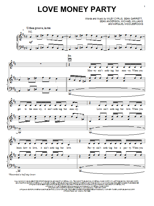 Download Miley Cyrus Love Money Party Sheet Music