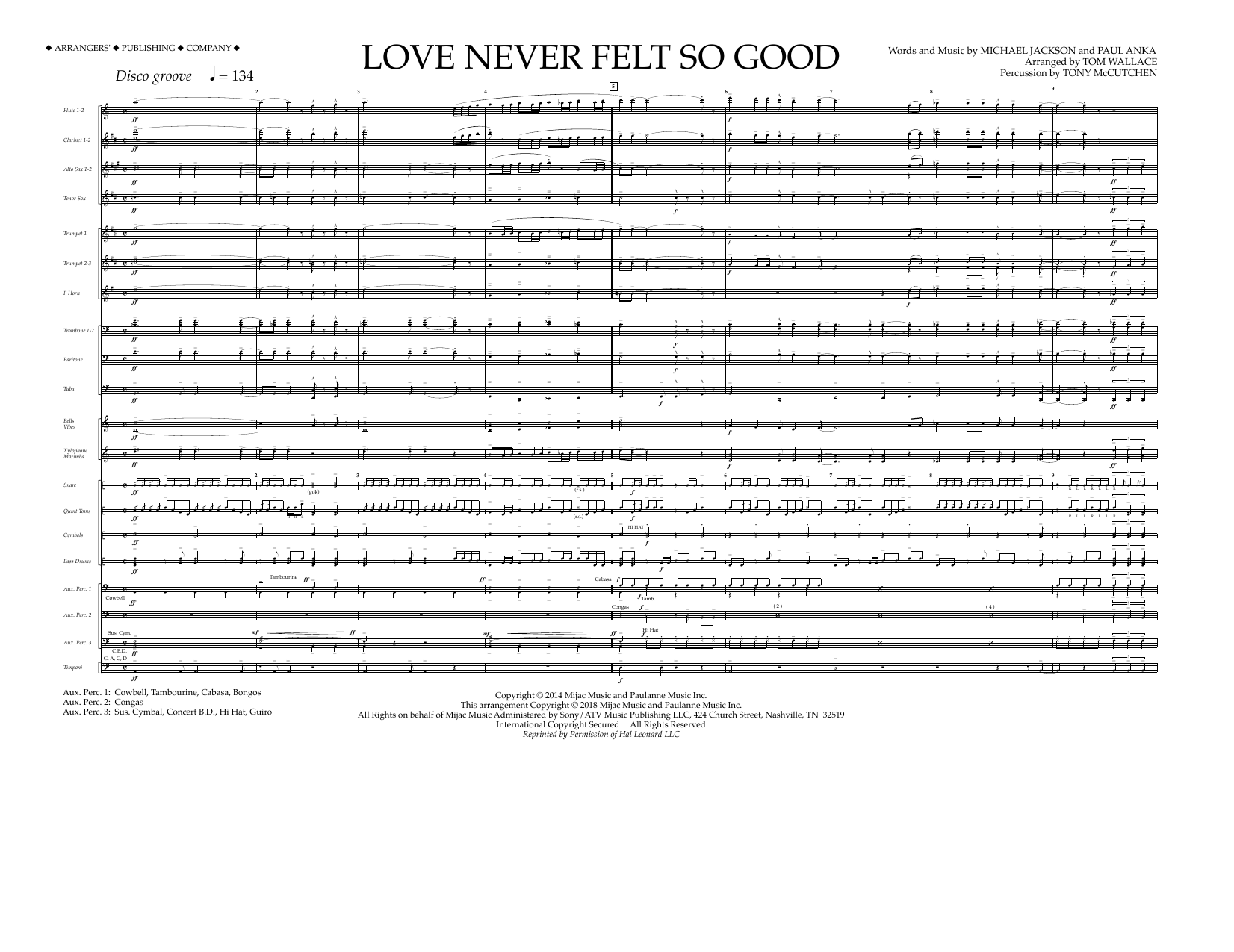 Download Tom Wallace Love Never Felt So Good - Full Score Sheet Music