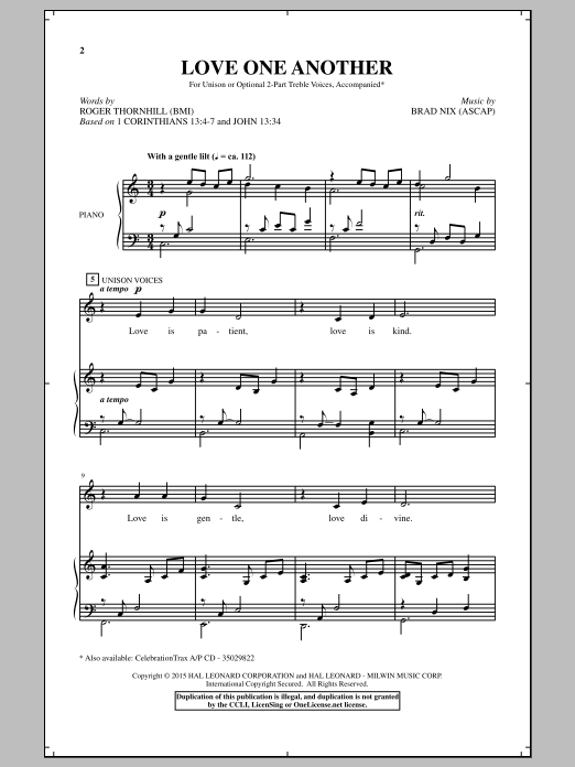 Download Brad Nix Love One Another Sheet Music