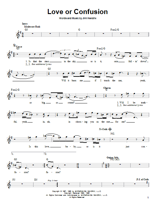 Download Jimi Hendrix Love Or Confusion Sheet Music