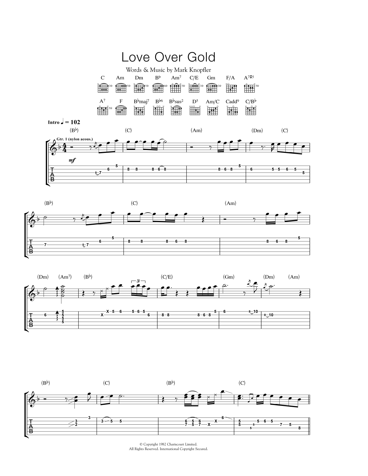 Download Dire Straits Love Over Gold Sheet Music