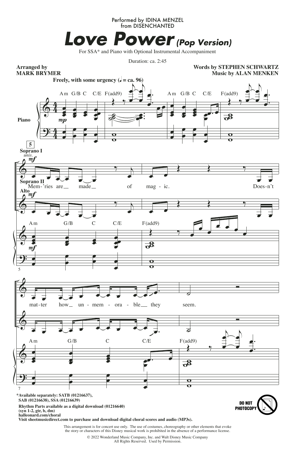 Idina Menzel Love Power (from Disenchanted) (arr. Mark Brymer) sheet music notes printable PDF score