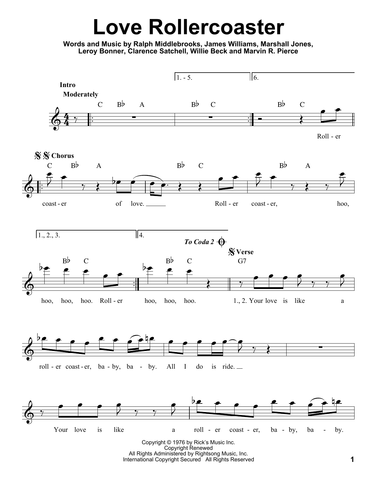 Download Ohio Players Love Rollercoaster Sheet Music