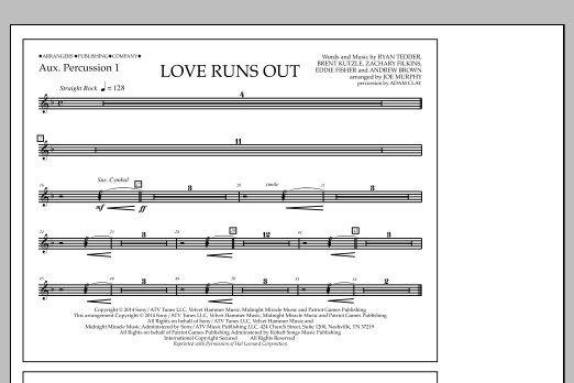 Download Jay Dawson Love Runs Out - Aux. Perc. 1 Sheet Music