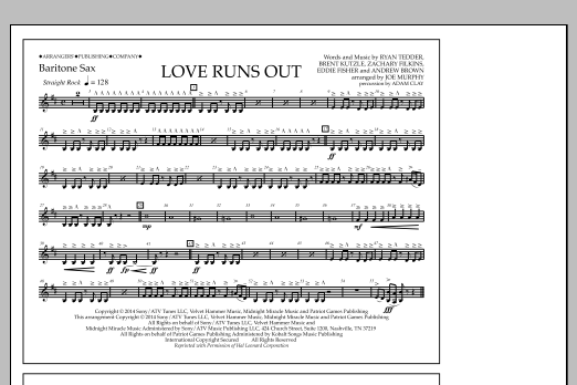 Download Jay Dawson Love Runs Out - Baritone Sax Sheet Music