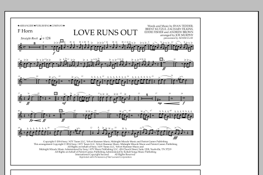 Download Jay Dawson Love Runs Out - F Horn Sheet Music