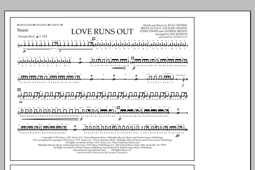Download Jay Dawson Love Runs Out - Snare Sheet Music