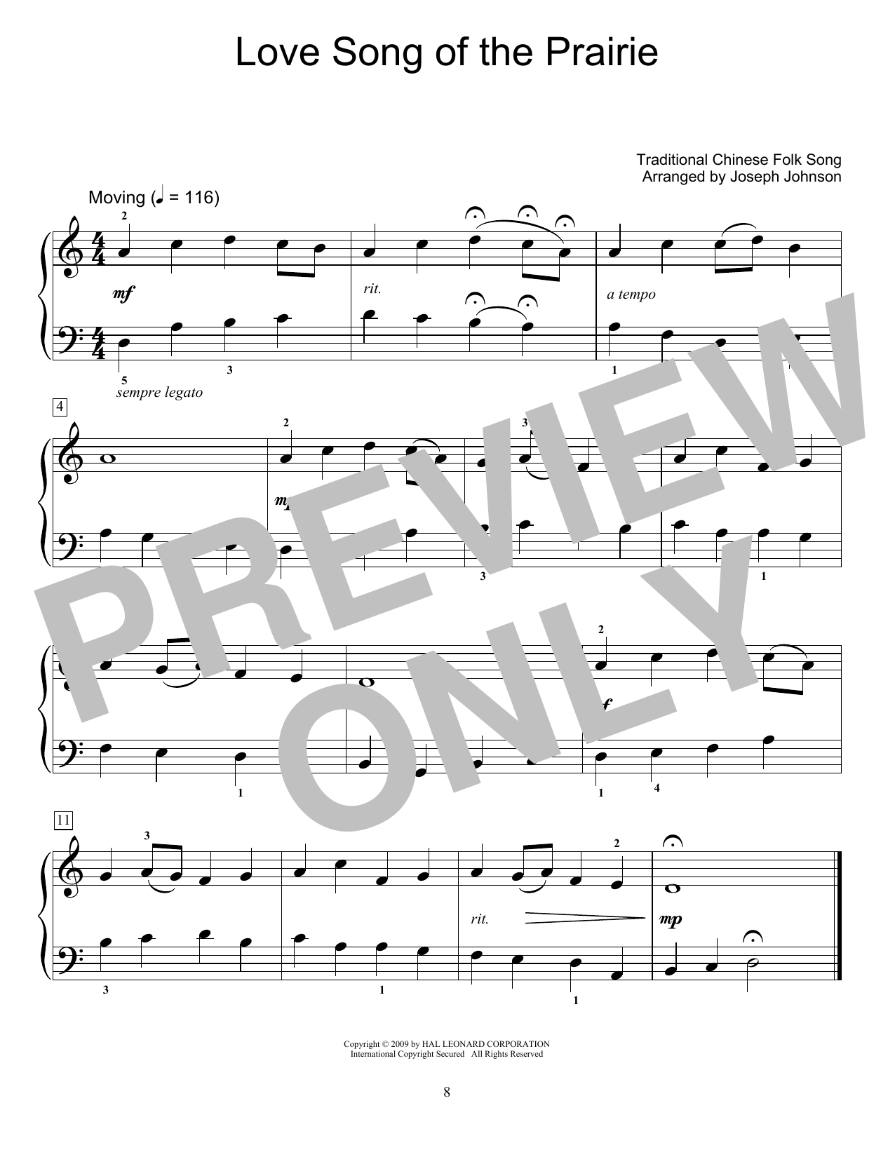 Download Traditional Chinese Folk Song Love Song Of The Prairie (arr. Joseph J Sheet Music