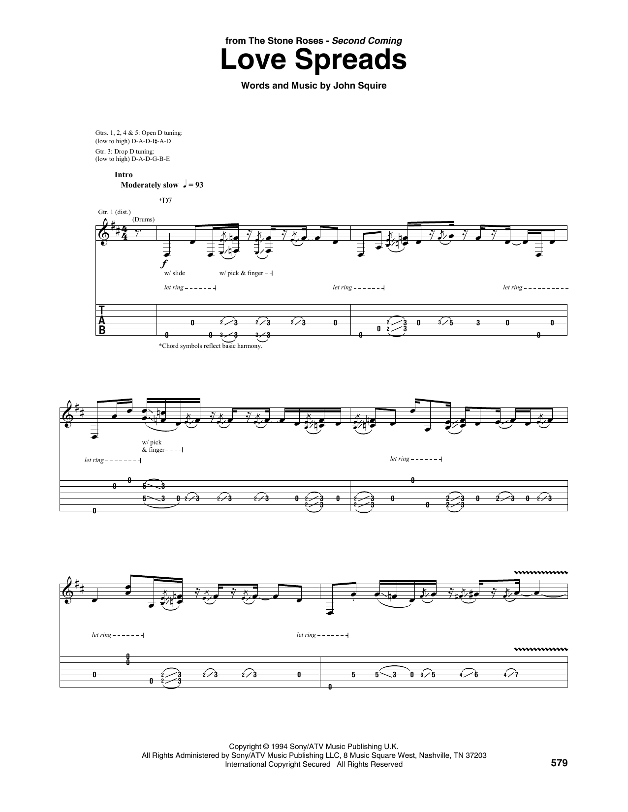 Download The Stone Roses Love Spreads Sheet Music