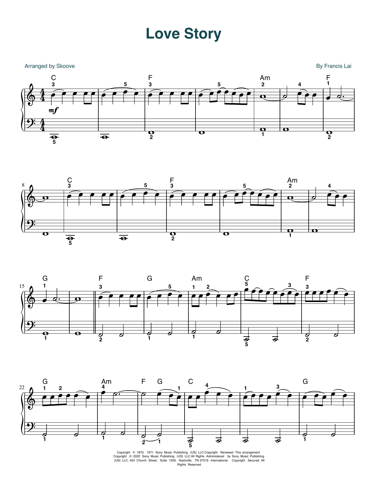 Download Francis Lai Love Story (arr. Skoove) Sheet Music