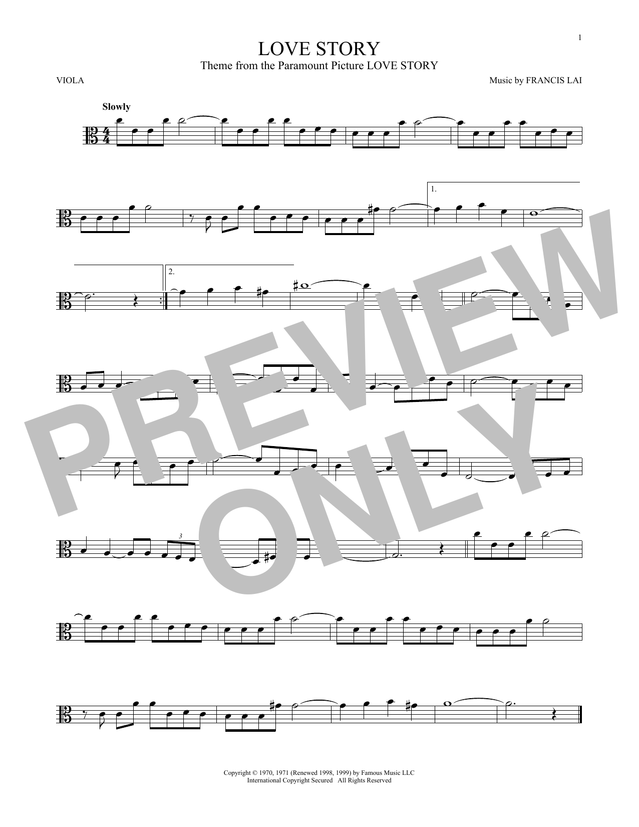 Download Francis Lai Love Story Sheet Music