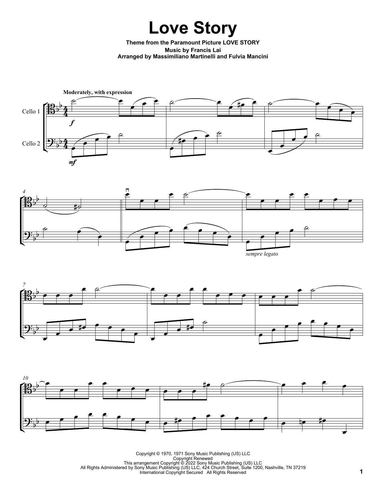Download Mr & Mrs Cello Love Story (from Love Story) Sheet Music