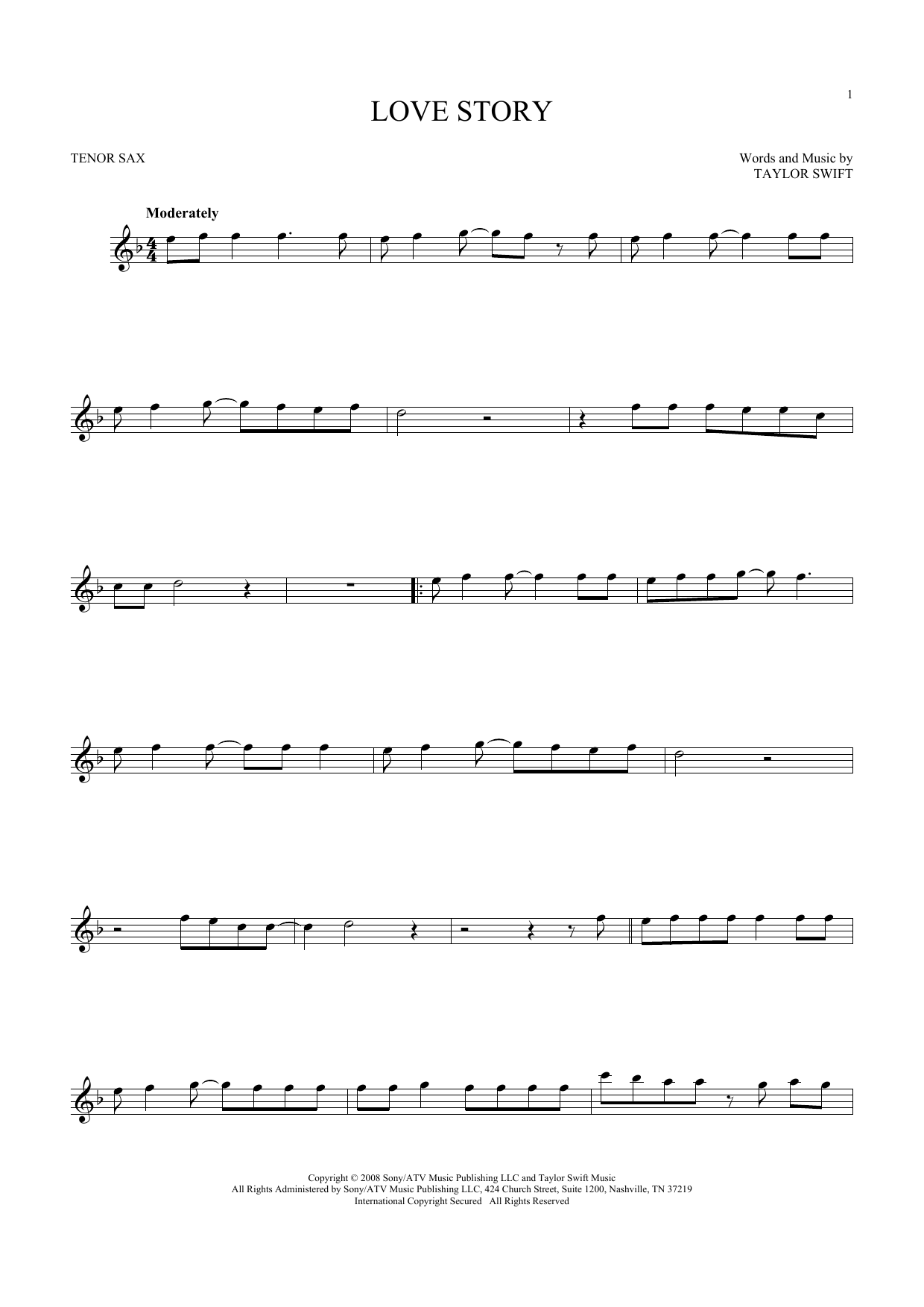 Download Taylor Swift Love Story Sheet Music
