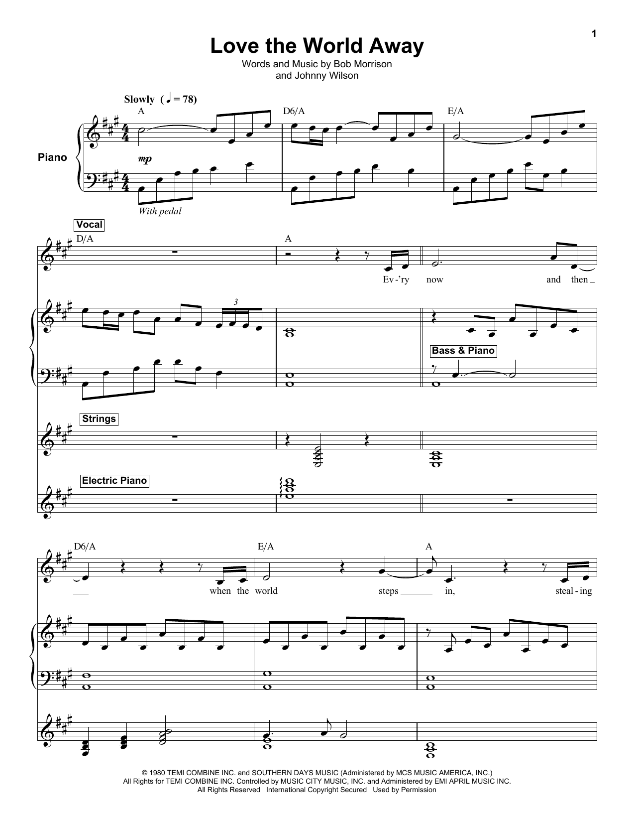 Download Kenny Rogers Love The World Away Sheet Music