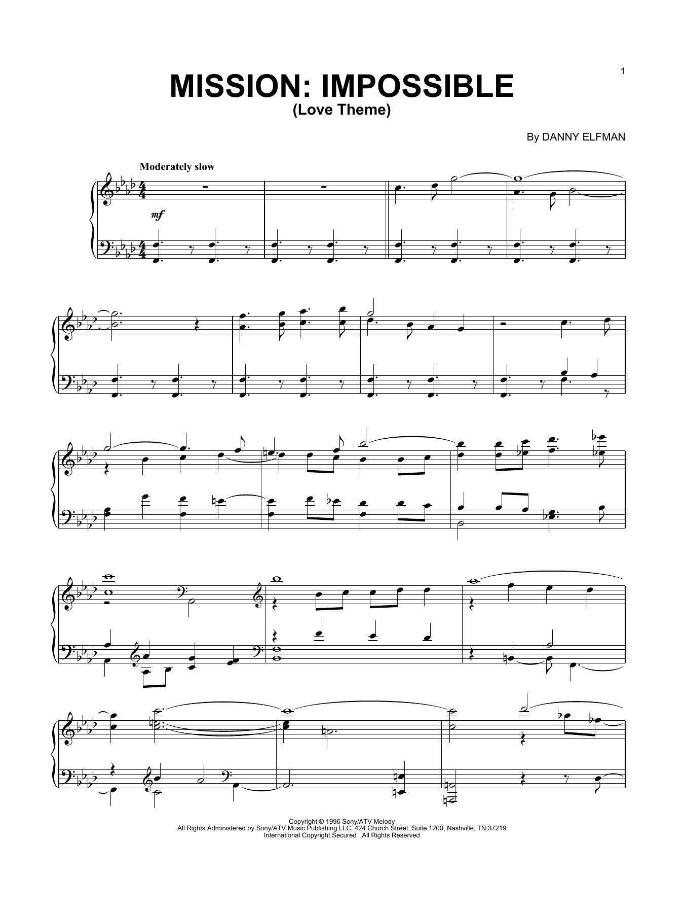 Download Danny Elfman Love Theme (from Mission: Impossible) Sheet Music