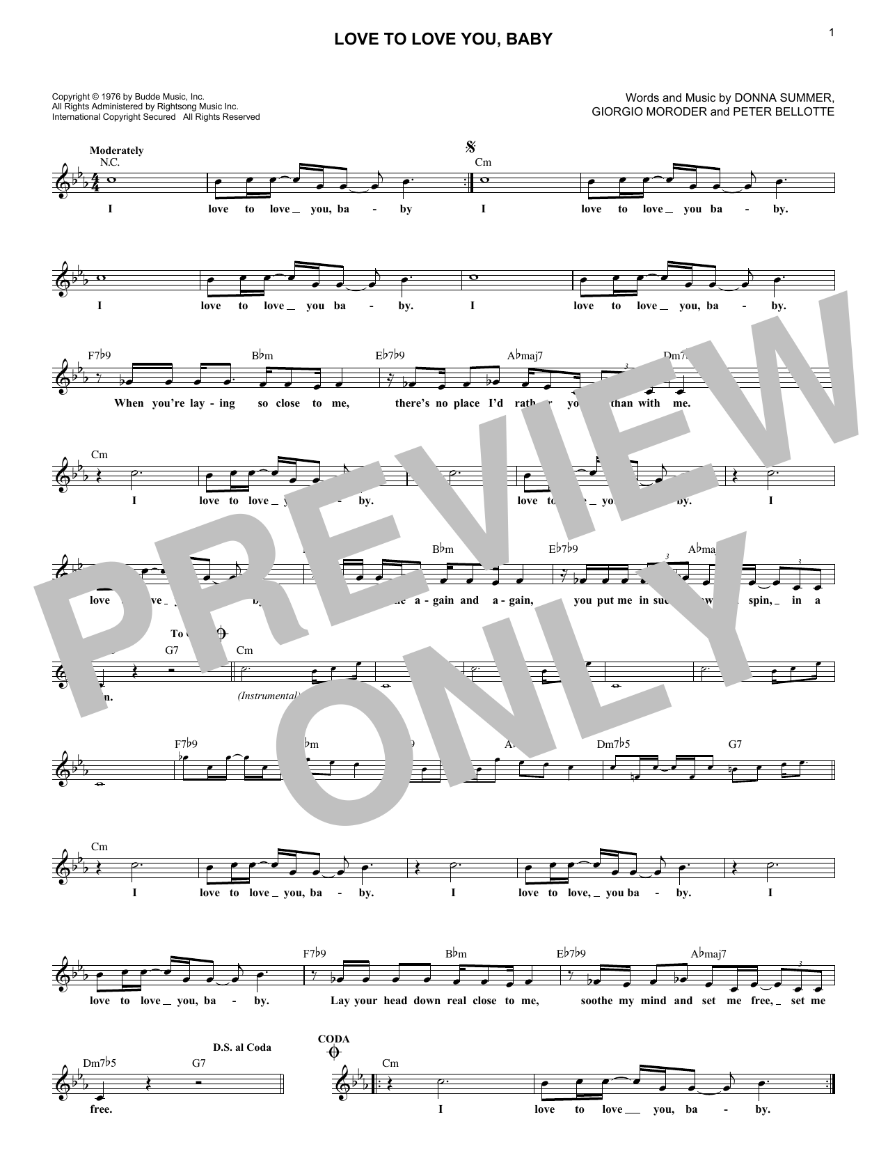 Download Donna Summer Love To Love You, Baby Sheet Music