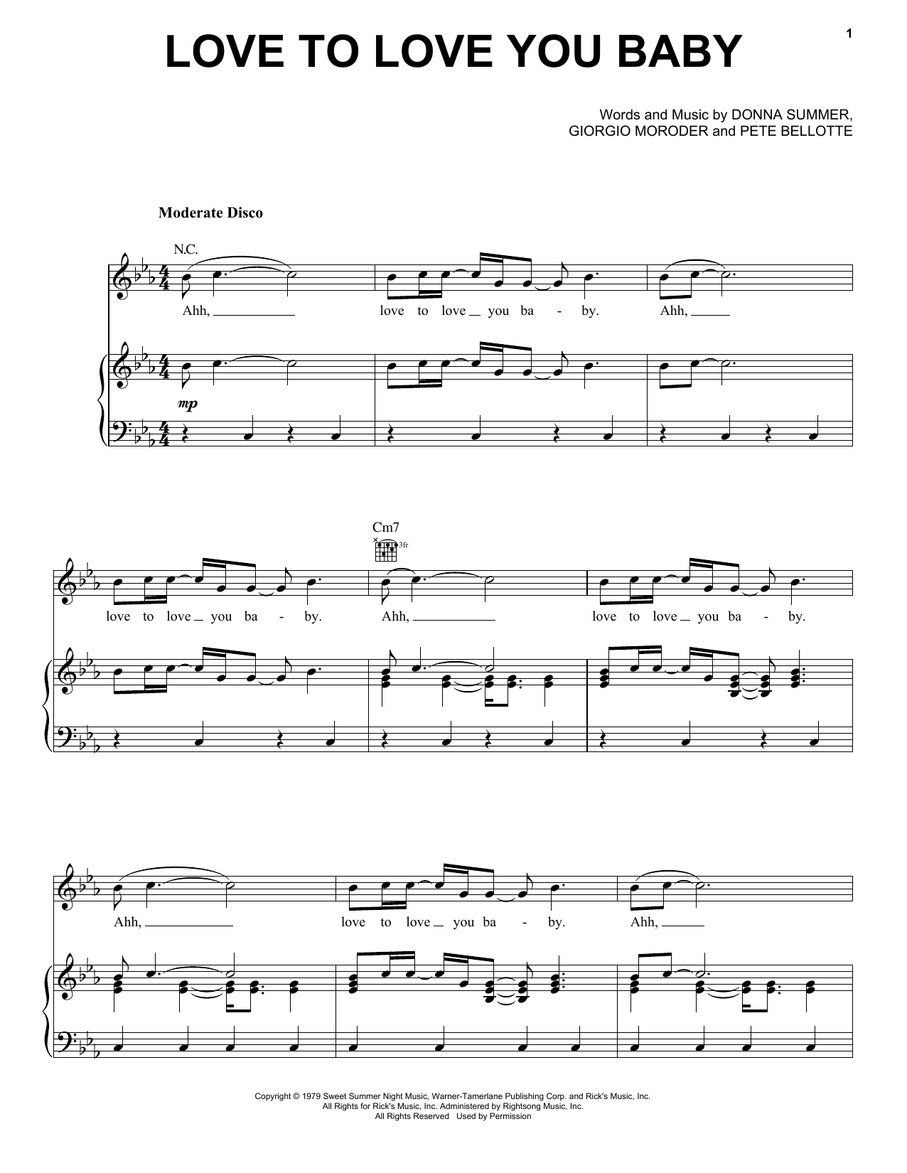 Download Donna Summer Love To Love You Baby Sheet Music