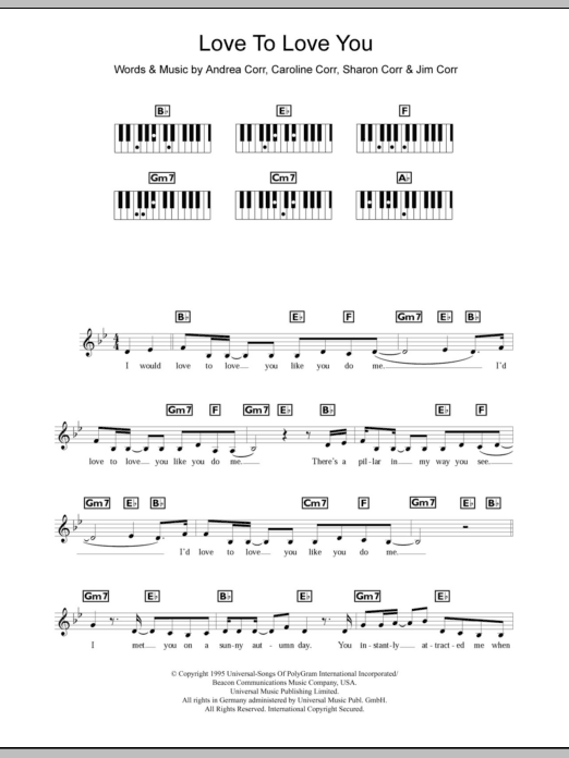 Download The Corrs Love To Love You Sheet Music