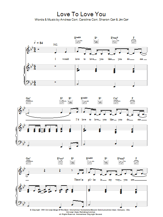 Download The Corrs Love To Love You Sheet Music