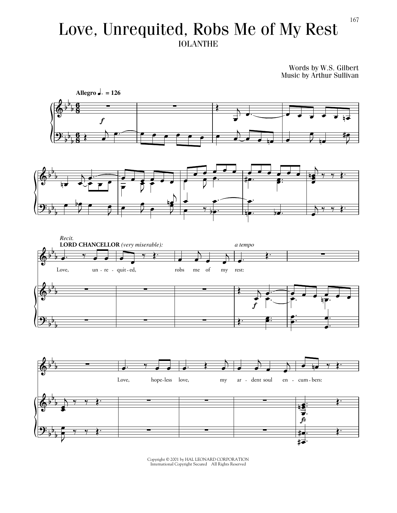 Gilbert & Sullivan Love, Unrequited, Robs Me Of My Rest sheet music notes printable PDF score