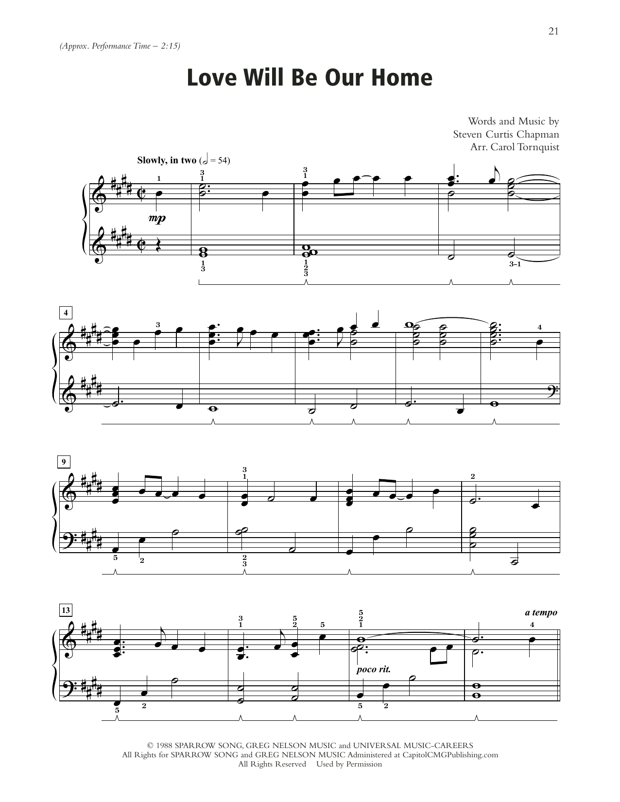 Download Sandi Patty Love Will Be Our Home (arr. Carol Tornq Sheet Music