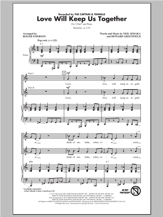 Download The Captain & Tennille Love Will Keep Us Together (arr. Roger Sheet Music