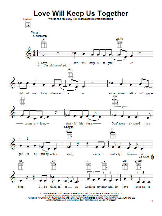 Download The Captain & Tennille Love Will Keep Us Together Sheet Music