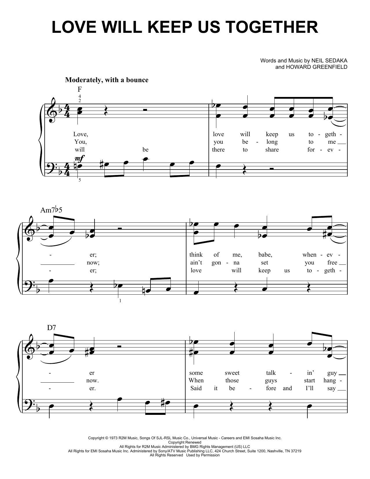 Download Captain & Tennille Love Will Keep Us Together Sheet Music