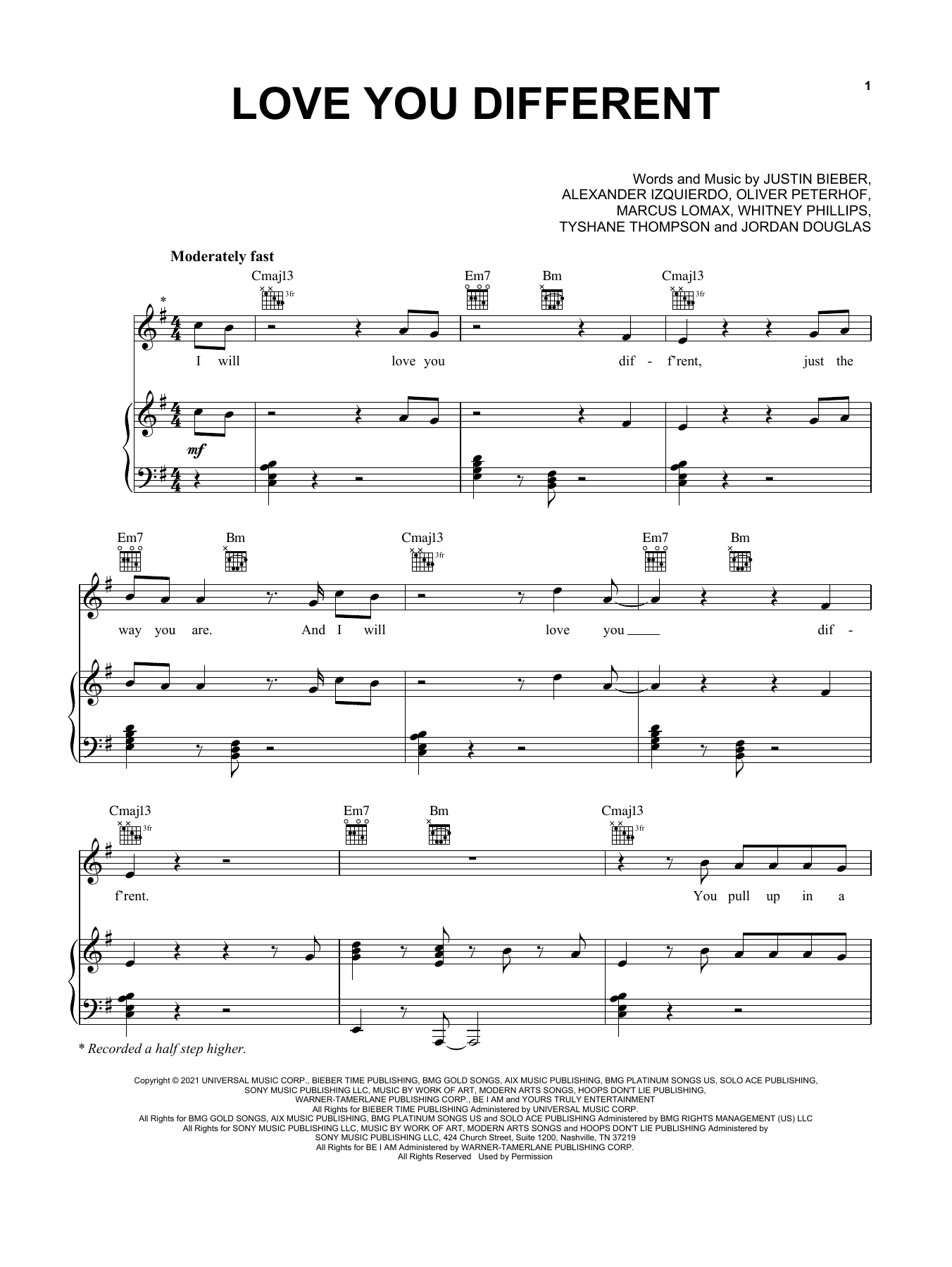 Download Justin Bieber Love You Different (feat. BEAM) Sheet Music