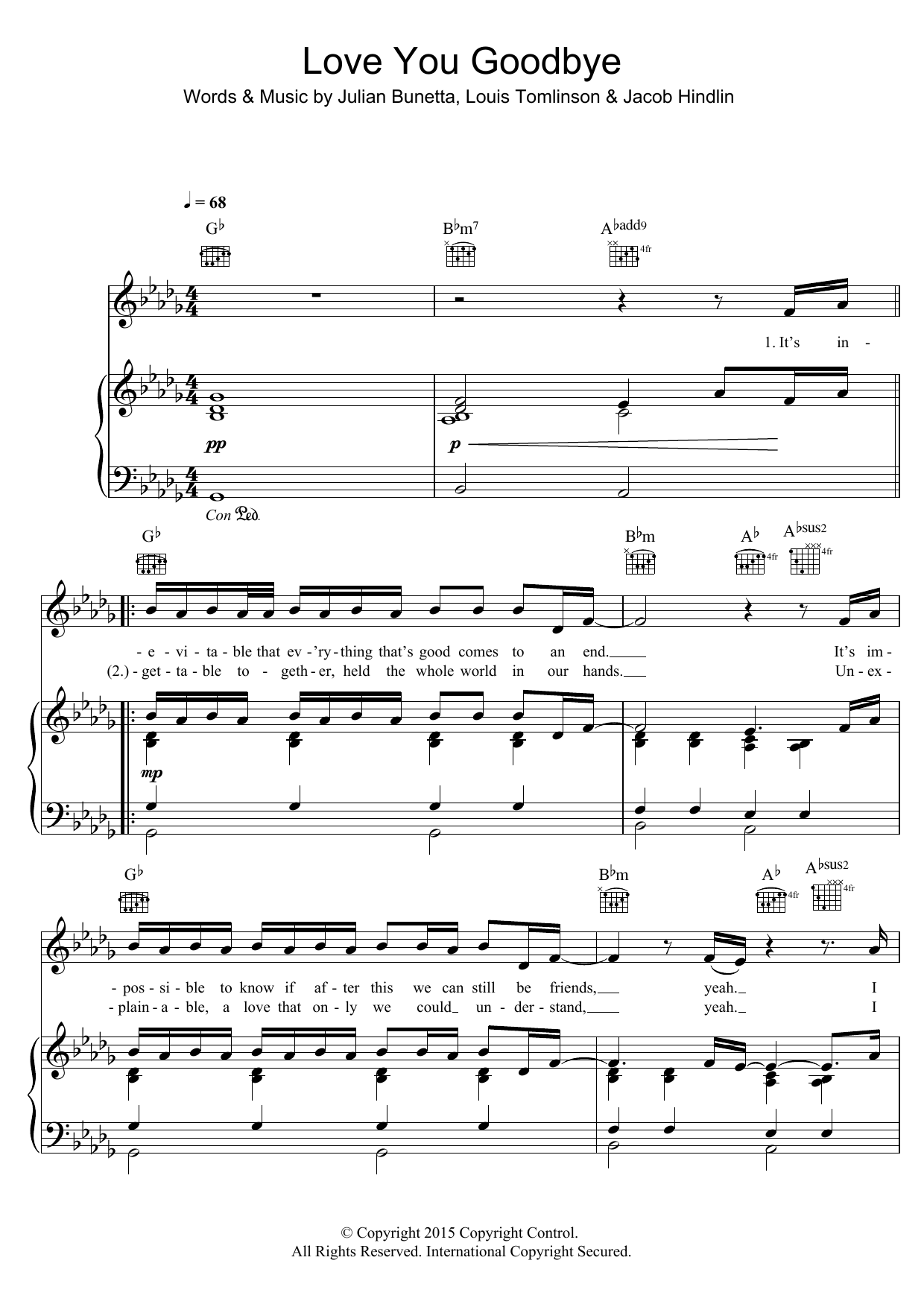 Download One Direction Love You Goodbye Sheet Music