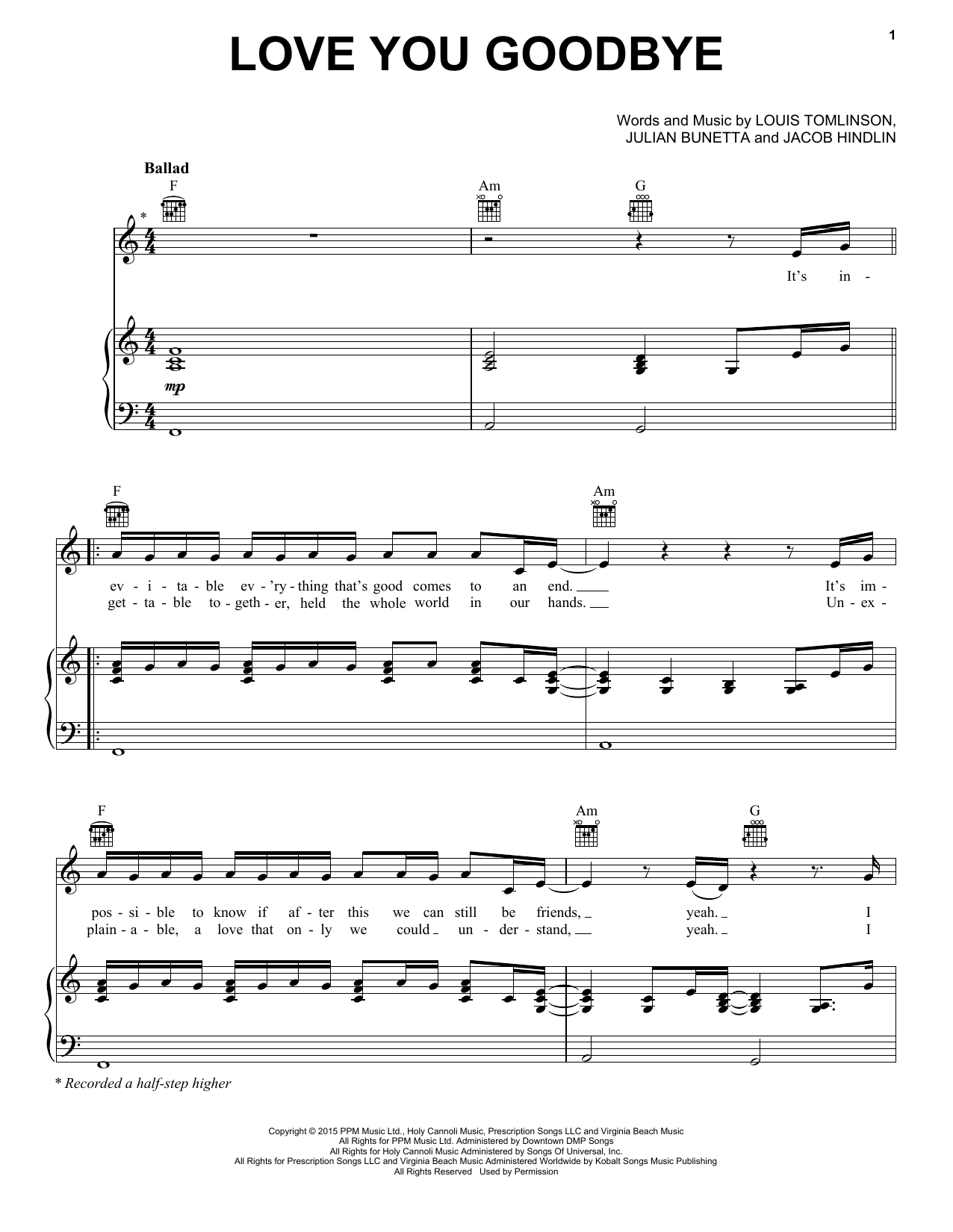 Download One Direction Love You Goodbye Sheet Music