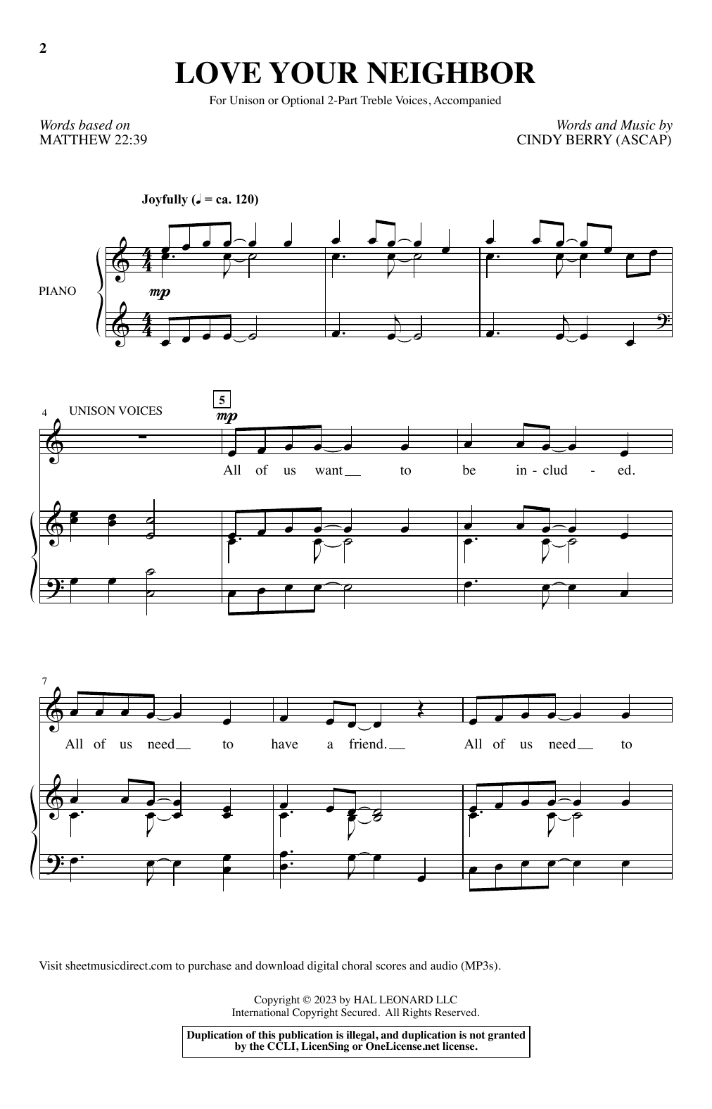 Download Cindy Berry Love Your Neighbor Sheet Music