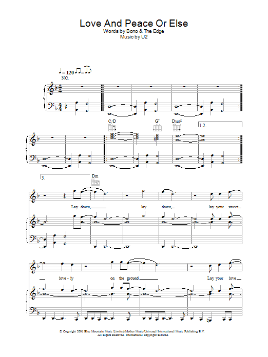 U2 Love And Peace Or Else sheet music notes printable PDF score