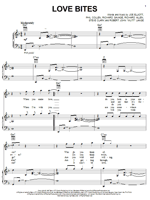 Def Leppard Love Bites sheet music notes printable PDF score