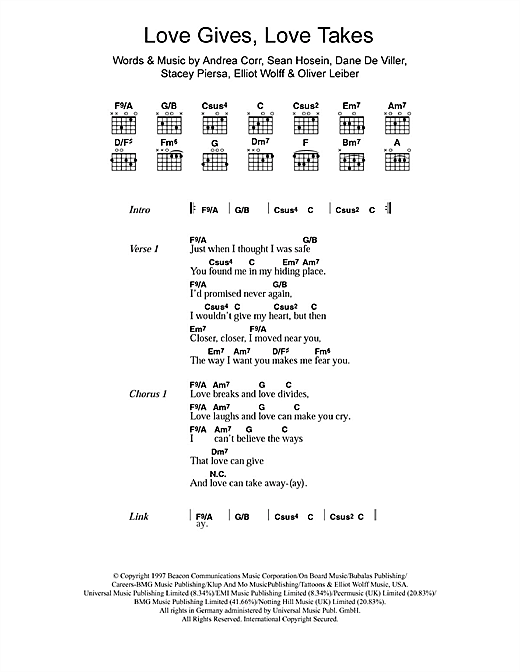 Download The Corrs Love Gives Love Takes Sheet Music