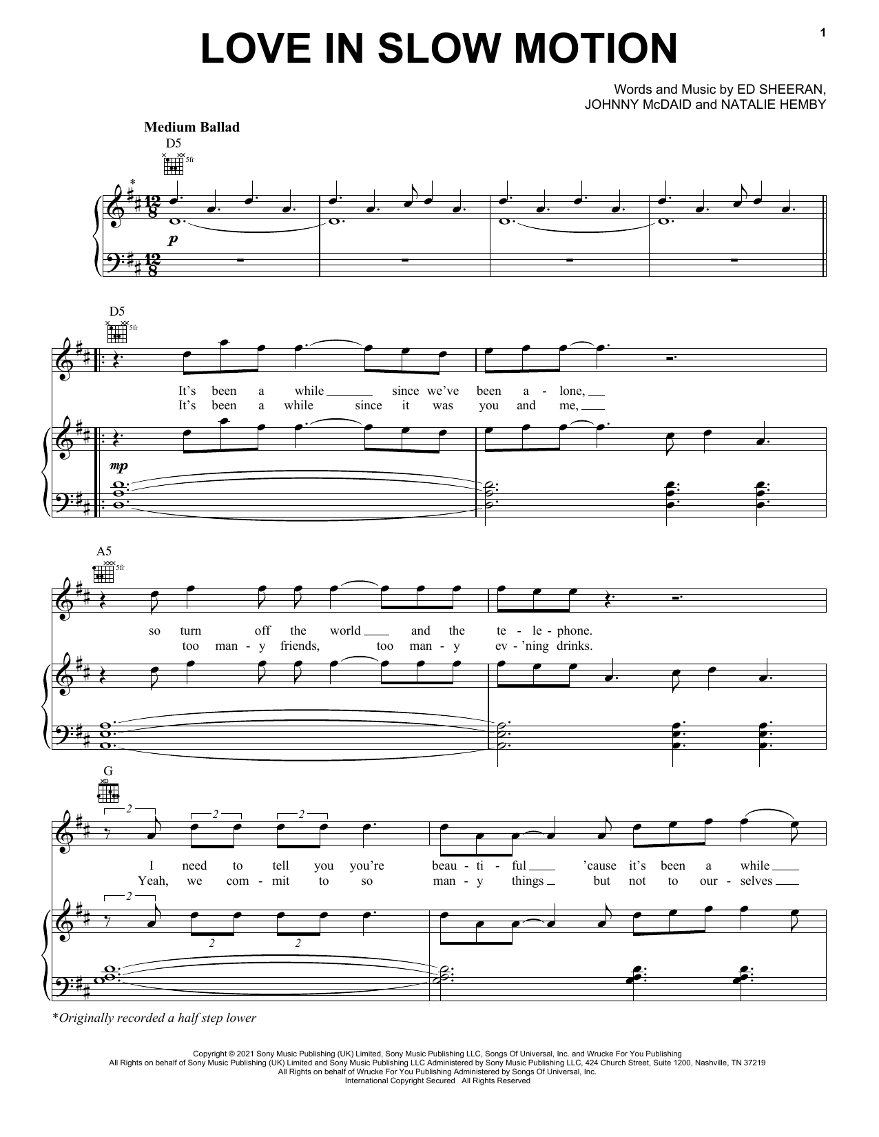 Ed Sheeran Love In Slow Motion sheet music notes printable PDF score