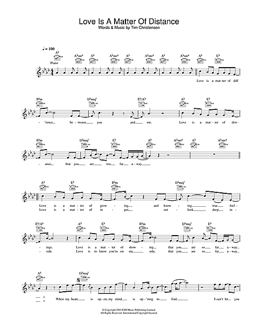 Will Young Love Is A Matter Of Distance sheet music notes printable PDF score