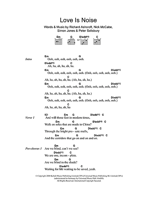 Download The Verve Love Is Noise Sheet Music