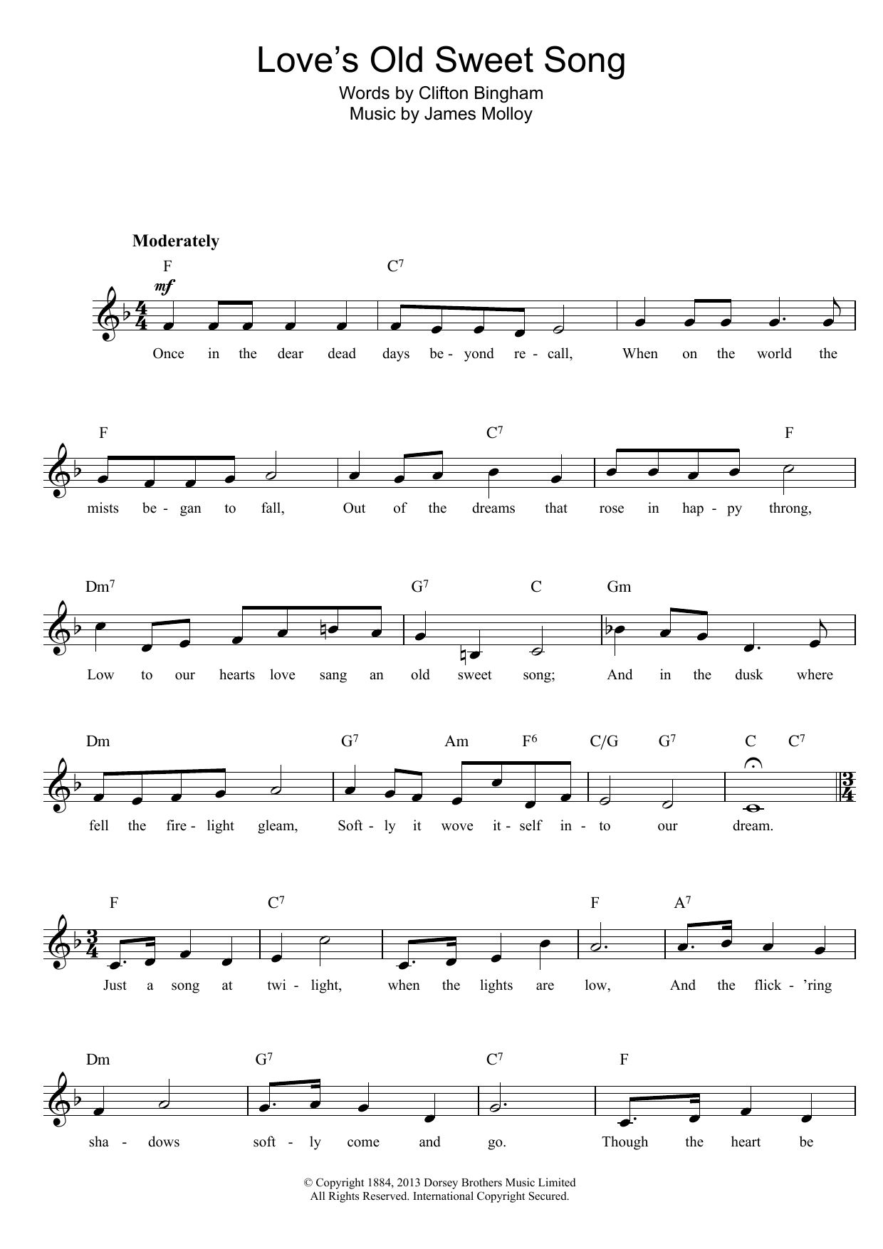 James L. Molloy Love's Old Sweet Song sheet music notes printable PDF score