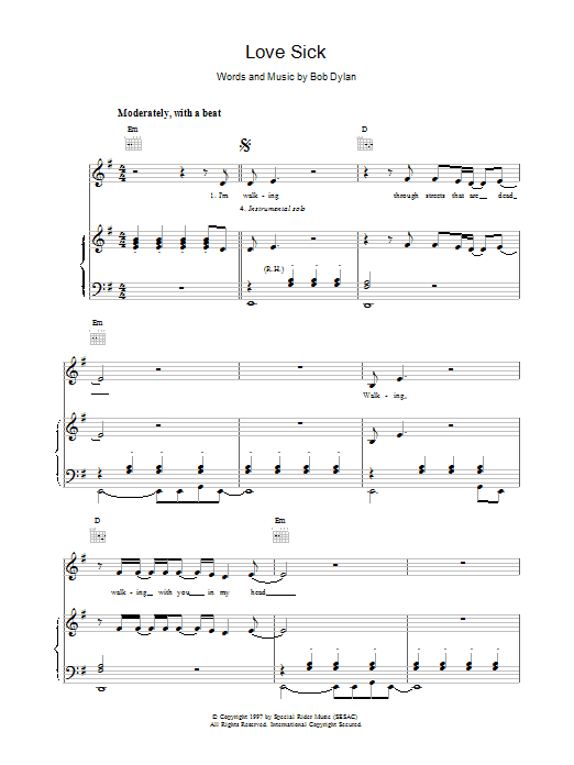Bob Dylan Love Sick sheet music notes printable PDF score