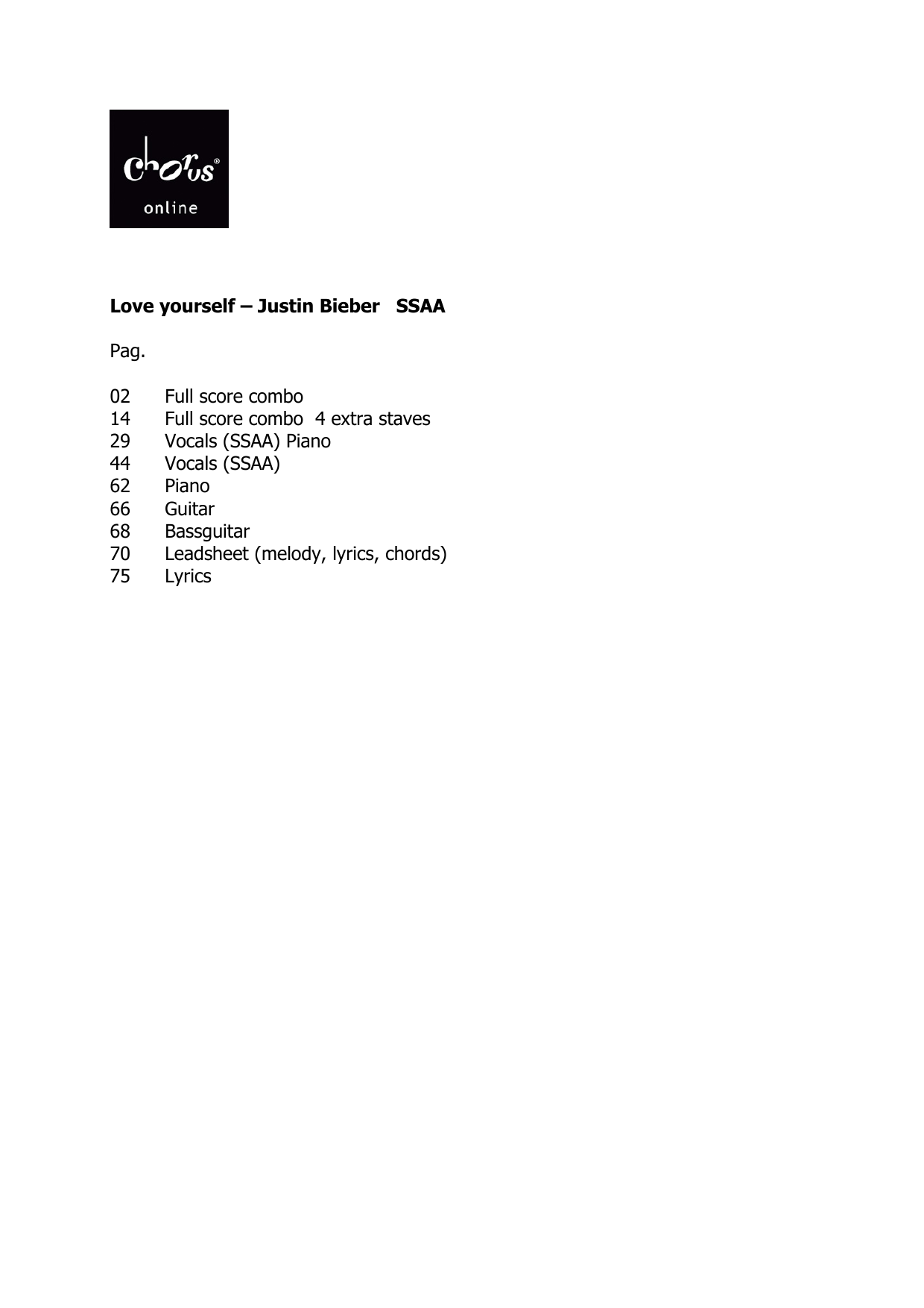 Justin Bieber Love Yourself (arr. Frank de Vreeze) sheet music notes printable PDF score