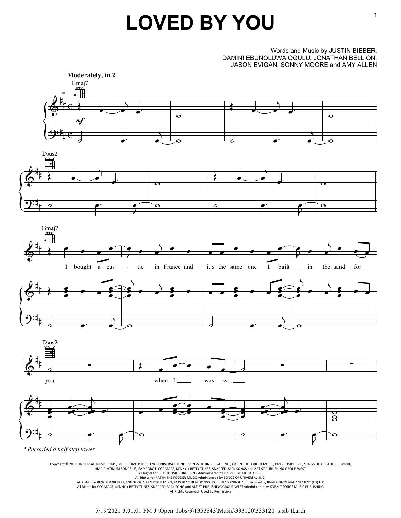 Download Justin Bieber Loved By You (feat. Burna Boy) Sheet Music