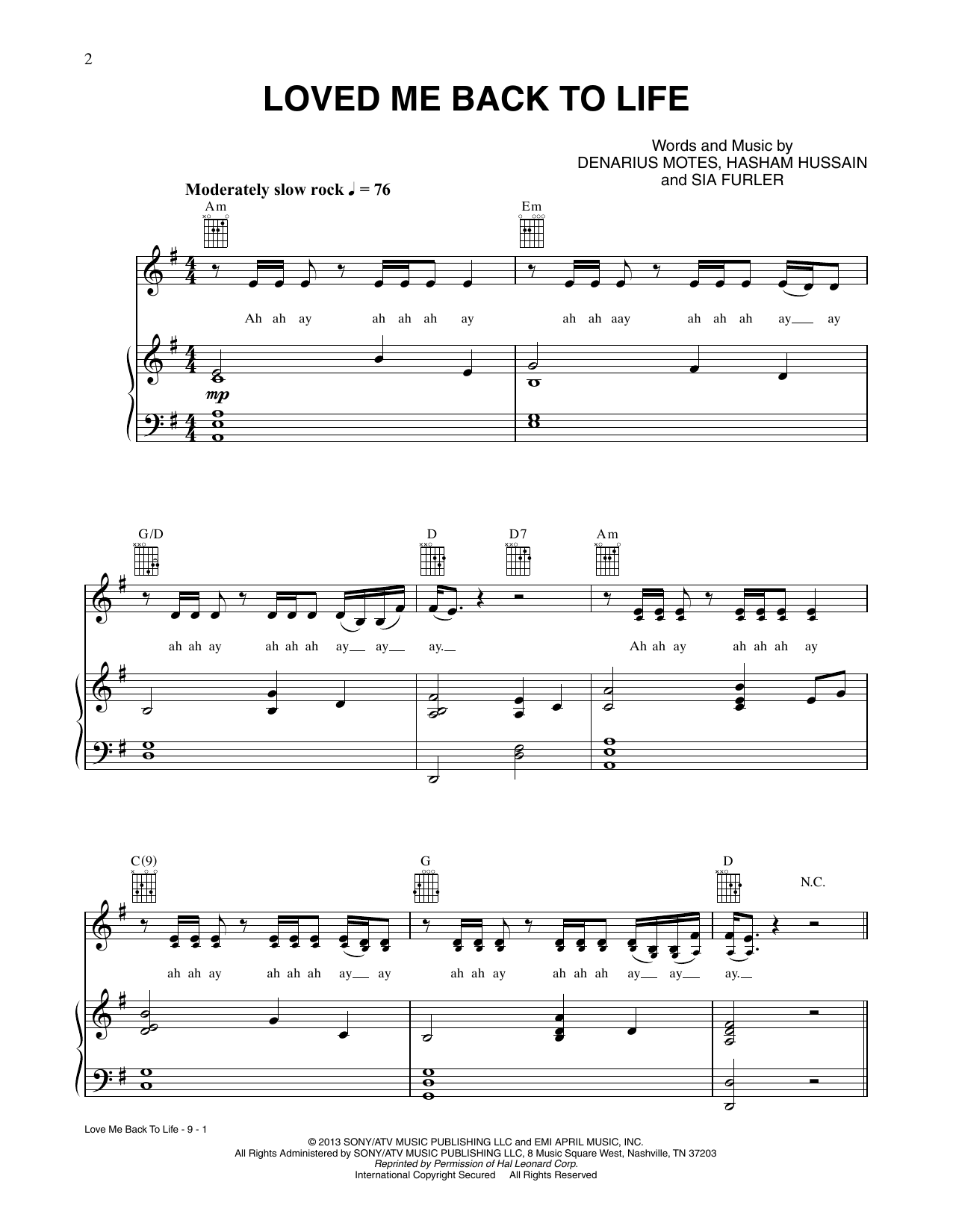 Download CÉLINE DION Loved Me Back To Life Sheet Music