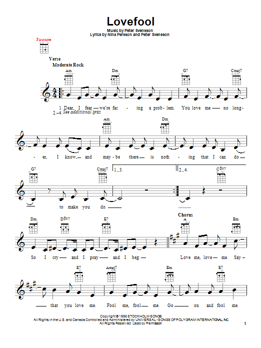 Download The Cardigans Lovefool Sheet Music